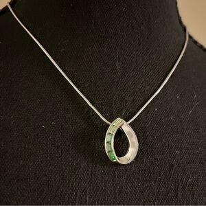 Kiwi MAY BDAY green baguette crystal teardrop pendant necklace crystal on chain